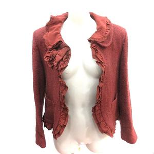 ケティ KETTY ノーカラージャケット 付け襟 フリル リボン ツイード 総裏地 ウール 茶 ブラウン /AU レディース