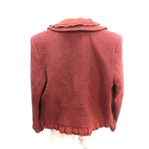 ケティ KETTY ノーカラージャケット 付け襟 フリル リボン ツイード 総裏地 ウール 茶 ブラウン /AU レディース