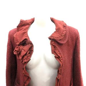 ケティ KETTY ノーカラージャケット 付け襟 フリル リボン ツイード 総裏地 ウール 茶 ブラウン /AU レディース