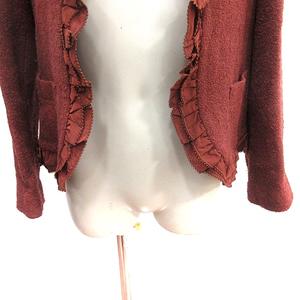 ケティ KETTY ノーカラージャケット 付け襟 フリル リボン ツイード 総裏地 ウール 茶 ブラウン /AU レディース