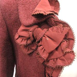 ケティ KETTY ノーカラージャケット 付け襟 フリル リボン ツイード 総裏地 ウール 茶 ブラウン /AU レディース