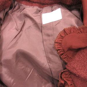 ケティ KETTY ノーカラージャケット 付け襟 フリル リボン ツイード 総裏地 ウール 茶 ブラウン /AU レディース