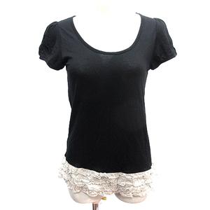 イエナ IENA カットソー Uネック 切替 フリル 半袖 黒 ブラック /AU レディース
