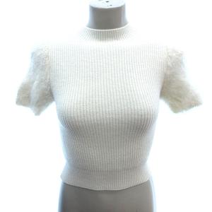 スナイデル SNIDEL ニット カットソー ハイネック 切替 シャギーニット アンゴラ混 半袖 F アイボリー 白 ホワイト /AU レディース