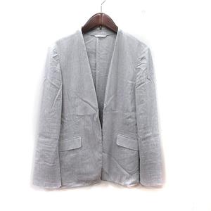 グリーンレーベルリラクシング ユナイテッドアローズ green label relaxing ノーカラージャケット 麻混 リネン混 グレー /YI レディース