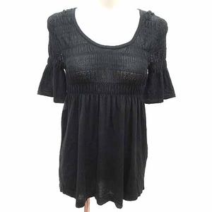 バーニーズニューヨーク BARNEYS NEW YORK ニット カットソー チュニック丈 半袖 黒 ブラック /YK レディース