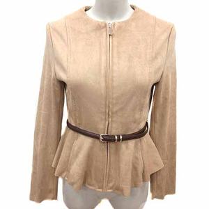 ザラ ZARA ノーカラージャケット フェイクスエード ペプラム ジップアップ ベージュ /YK レディース