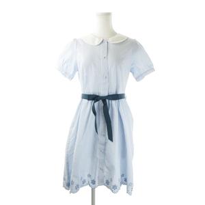 未使用品 フィント Fi N T Fint ワンピース シャツ ひざ丈 半袖 丸襟 ストライプ ウエストリボン F 水色 ライトブルー Ao5 レディース 198 ベクトルパーク