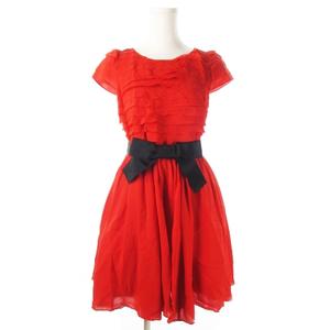 ティアラ Tiara ワンピース ドレス ミニ ティアード シルク 絹 ベルト インナー付 パニエ付 2 赤 スカーレット Ck1 レディース 198 ベクトルパーク