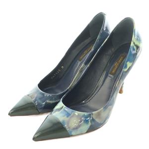 ルイヴィトン LOUIS VUITTON パンプス ポインテッドトゥ ハイヒール 花柄 切替 36.5 紺 ネイビー 青 ブルー MA1122 /BB ■GY62 レディース