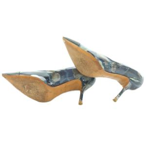 ルイヴィトン LOUIS VUITTON パンプス ポインテッドトゥ ハイヒール 花柄 切替 36.5 紺 ネイビー 青 ブルー MA1122 /BB ■GY62 レディース