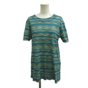 ミッソーニ MISSONI ニット セーター 42 青 ブルー マルチカラー ボーダー柄 ラウンドネック 半袖 ヴィンテージ /PP ■GY62 レディース