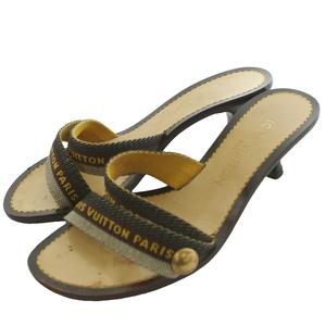 ルイヴィトン LOUIS VUITTON サンダル ロゴストラップ キトゥンヒール 35.5 茶 ブラウン ベージュ /SS ■OS ■GY62 レディース