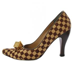 ルイヴィトン LOUIS VUITTON ダミエ ソバージュ ハラコパンプス ポインテッドトゥ 38 ベージュ 茶 ブラウン /TK ■GY62 レディース