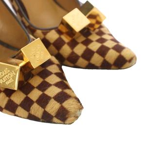 ルイヴィトン LOUIS VUITTON ダミエ ソバージュ ハラコパンプス ポインテッドトゥ 38 ベージュ 茶 ブラウン /TK ■GY62 レディース