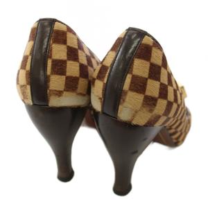 ルイヴィトン LOUIS VUITTON ダミエ ソバージュ ハラコパンプス ポインテッドトゥ 38 ベージュ 茶 ブラウン /TK ■GY62 レディース