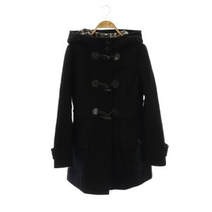 バーバリーブルーレーベル BURBERRY BLUE LABEL 裏地チェックダッフルコート アウター ロング フード 38 ブラック /DO ■GY53 レディース