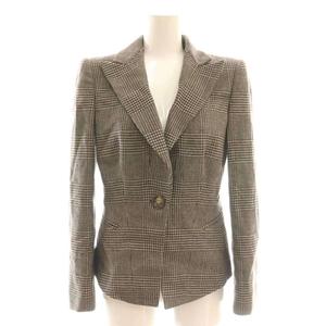 ジョルジオアルマーニ GIORGIO ARMANI テーラードジャケット チェック ウール カシミヤ混 38 ブラウン ブルー ベージュ /CX ■GY53 レディース