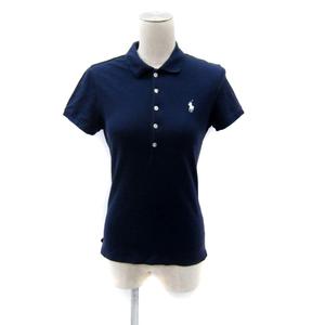 ラルフローレン RALPH LAUREN ポロシャツ 半袖 ポロカラー 無地 ロゴ刺繍 M 紺 ネイビー /SY2 ■GY53 レディース