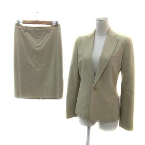ラルフローレン RALPH LAUREN スーツ セットアップ 上下 テーラードジャケット ミドル丈 シングルボタン 総裏地 タイトスカート ミモレ丈 無地 上9 下11 ベージュ /YS13 ■GY53 レディース