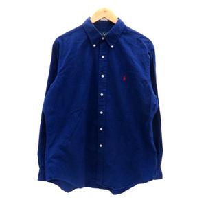 ラルフローレン RALPH LAUREN カジュアルシャツ ボタンダウン 長袖 ロゴ刺繍 L 青 ブルー 赤 レッド /HO1 ■GY53 メンズ