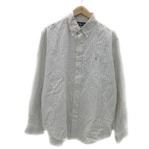 ラルフローレン RALPH LAUREN カジュアルシャツ 長袖 ボタンダウン グラフチェック柄 ワンポイントロゴ刺繡 XL マルチカラー オフホワイト /YS16 ■GY53 メンズ