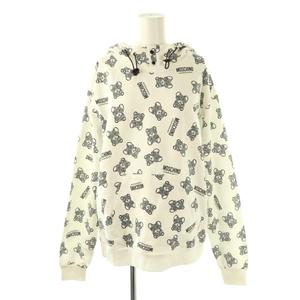 未使用品 モスキーノ MOSCHINO テディベア パーカー スウェット トレーナー 総柄 S ホワイト ブラック /ES ■GY20 レディース
