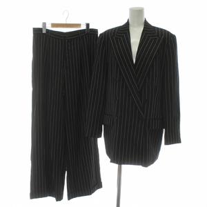 ラルフローレン RALPH LAUREN スーツ セットアップ 上下 テーラードジャケット ダブル 6B 総裏地 ノーベント パンツ スラックス ウール ストライプ 大きいサイズ 17 15 LL 黒 ブラック 白 ホワイト /XZ レディース