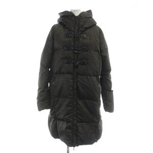 マックスマーラ ウィークエンドライン MAX MARA WEEKEND LINE ダウンコート 長袖 ダッフル ジップアップ フード 総柄 42 L 黒 ブラック 茶 ブラウン /MQ レディース