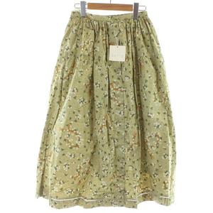 未使用品 ケティ KETTY ロングスカート フレアスカート ティアードスカート M ライトグリーン 黄緑 花柄 小花柄 鹿柄 アニマル柄 総柄 ボタンフロント 前開き /KW ■GY58 レディース