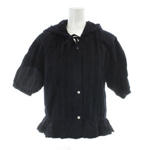 ケティ KETTY フーデッド 半袖 ブラウス シャツ M 黒 ブラック フリル パフスリーブ 肩パッド /KW ■GY58 レディース