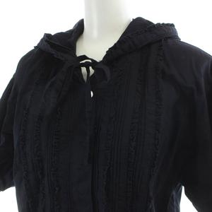 ケティ KETTY フーデッド 半袖 ブラウス シャツ M 黒 ブラック フリル パフスリーブ 肩パッド /KW ■GY58 レディース