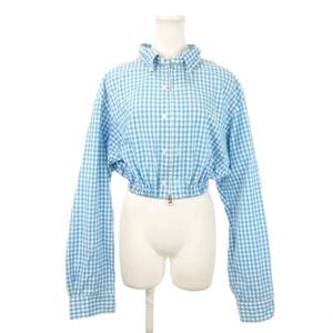 ラルフローレン RALPH LAUREN MY FASHION シャツジャケット ジップアップ XL 水色 ブルー ギンガムチェック柄 長袖 ドルマン クロップド丈 /AH6 ■GY60 レディース