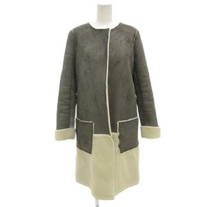 ラブレス LOVELESS ノーカラーコート ロング ボタンレス バイカラー ボア切替 34 グレー 白 ホワイト /GV ■GY59 レディース