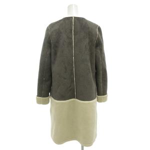 ラブレス LOVELESS ノーカラーコート ロング ボタンレス バイカラー ボア切替 34 グレー 白 ホワイト /GV ■GY59 レディース