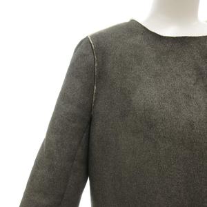 ラブレス LOVELESS ノーカラーコート ロング ボタンレス バイカラー ボア切替 34 グレー 白 ホワイト /GV ■GY59 レディース