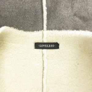 ラブレス LOVELESS ノーカラーコート ロング ボタンレス バイカラー ボア切替 34 グレー 白 ホワイト /GV ■GY59 レディース