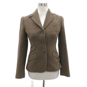 ラルフローレン RALPH LAUREN テーラードジャケット ミドル丈 シングルボタン ウール 9 キャメル 茶 ブラウン ヘリンボーン柄 /MA5 ■GY61 レディース