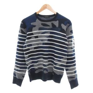 ラブレス LOVELESS ニット セーター ウール 1 青系 カモフラージュ柄 ボーダー柄 長袖 /NL ■GY61 レディース