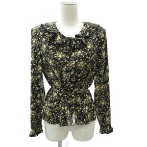 ケティ KETTY セットアップ 上下 ブラウス シャツ 長袖 フレアスカート ロング丈 マキシ丈 M 黒 小花柄 フリル /SY70 ■GY58 レディース