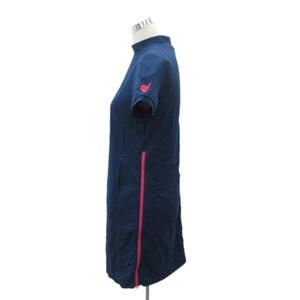 フィラ FILA ゴルフウェア ワンピース ひざ丈 L 紺 ネイビー 半袖 ハイネック ロゴ刺繍 /SM42 ■ECB001 レディース