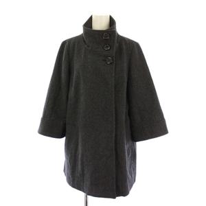 コムサイズム COMME CA ISM スタンドカラーコート ウール L ダークグレー ミドル丈 七分袖 ワンカラー /BB ■ECC001 レディース