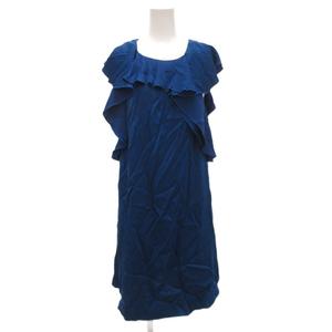 ランバン LANVIN ドレス ワンピース ひざ丈 フリル ノースリーブ 34 青 ブルー /JS ■ECA003 レディース