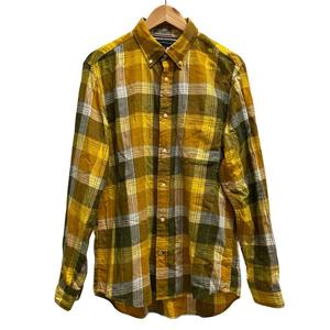 トミーヒルフィガー TOMMY HILFIGER チェックシャツ コットンリネン L 黄 イエロー /MZ ■GY99 メンズ