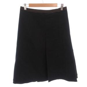プラダ PRADA フレアスカート タック ウール ひざ丈 40 黒 ブラック /FF ■GY62 レディース