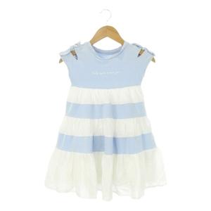 ケイトスペード KATE SPADE ワンピース 子ども服（女の子用） 110 青 ブルー 白 ホワイト ストライプ柄 ティアード 半袖 /CK18 ■ECB003 キッズ