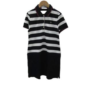 ラコステ LACOSTE ゴルフウェア ワンピース ひざ丈 38 黒 ブラック ボーダー柄 ポロカラー 半袖 /SM15 ■ECE004 レディース