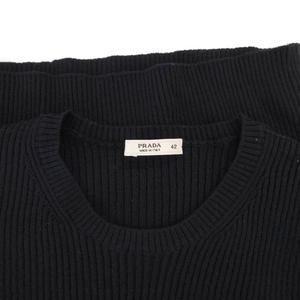 プラダ PRADA リブニット セーター クルーネック 長袖 ストレッチ 42 紺 ネイビー /FF ■GY62 