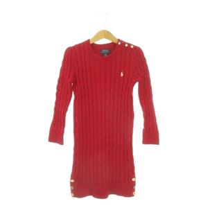 ポロ ラルフローレン POLO RALPH LAUREN ワンピース ニット 子ども服（女の子用） 6 120/60 赤 レッド ケーブル編み 長袖 /AH36 ■ECA004 キッズ