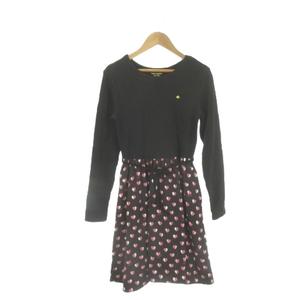 ケイトスペード KATE SPADE ワンピース 子ども服（女の子用） 150 黒 ブラック ピンク 長袖 ハート柄 ウエストリボン /AO33 ■ECA004 キッズ